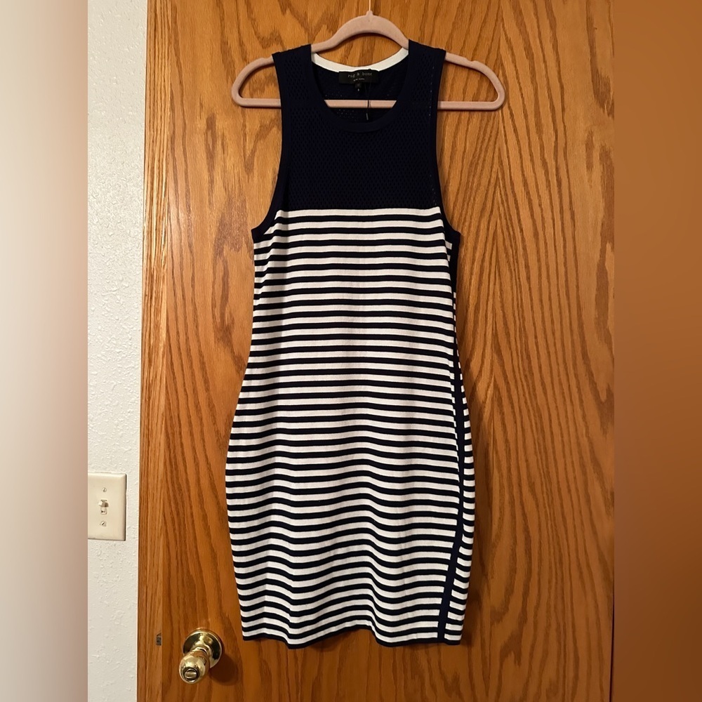 Rag & Bone Giselle Mesh Insert Striped Dress - Size M - Picture 3 of 12